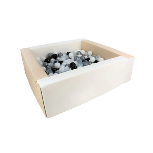 Eco Leather Square Ball Pit - Beige And White