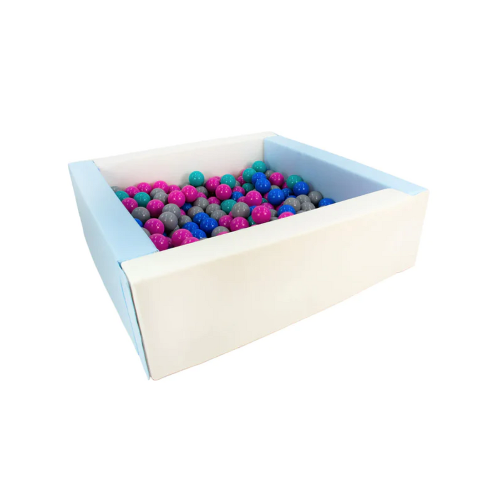 Eco Leather Square Ball Pit - Pastel Blue And White