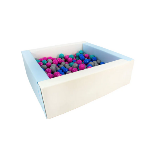 Eco Leather Square Ball Pit - Pastel Blue And White